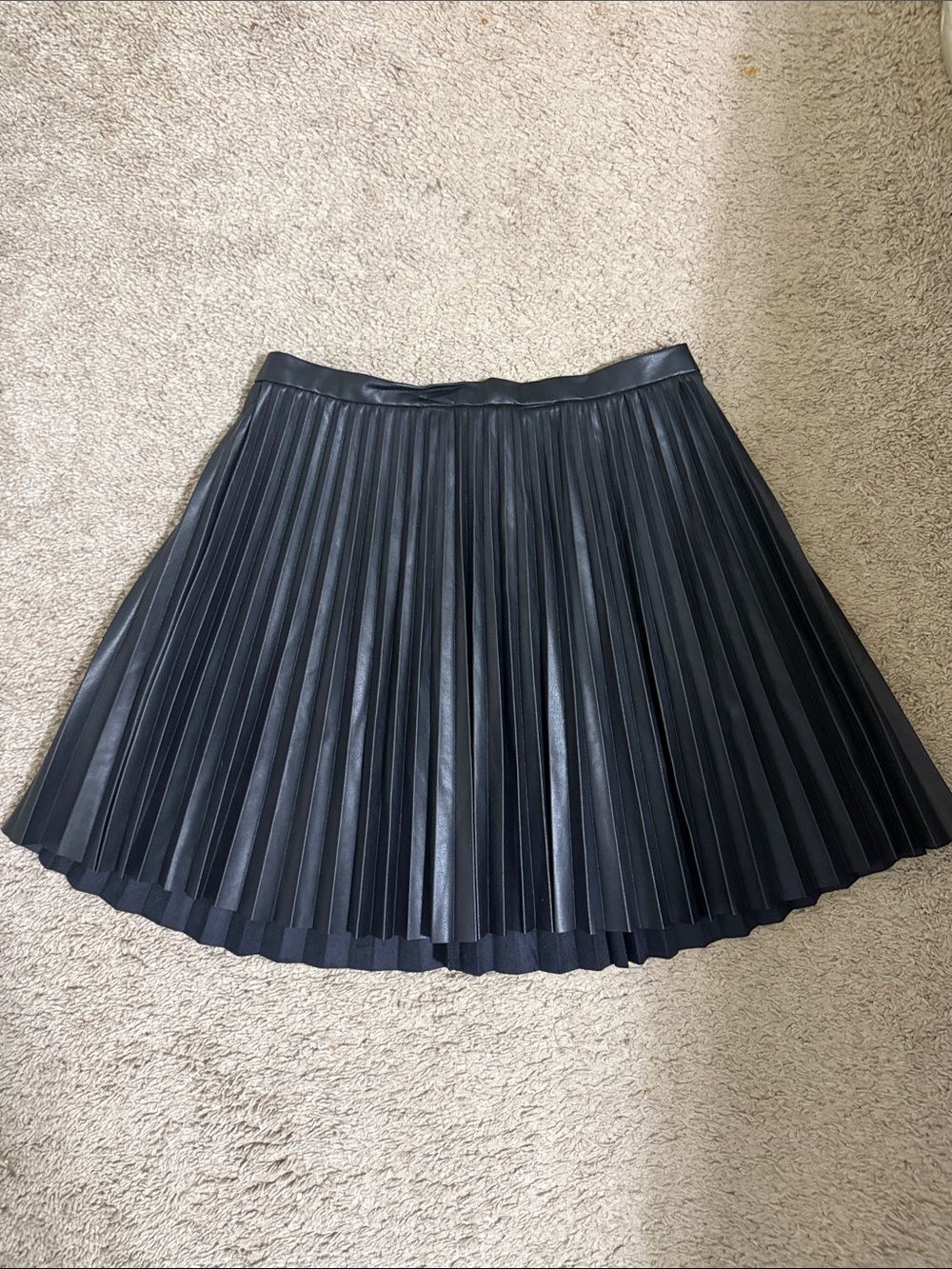 French Connection Black Pleated Faux Leather Skirt